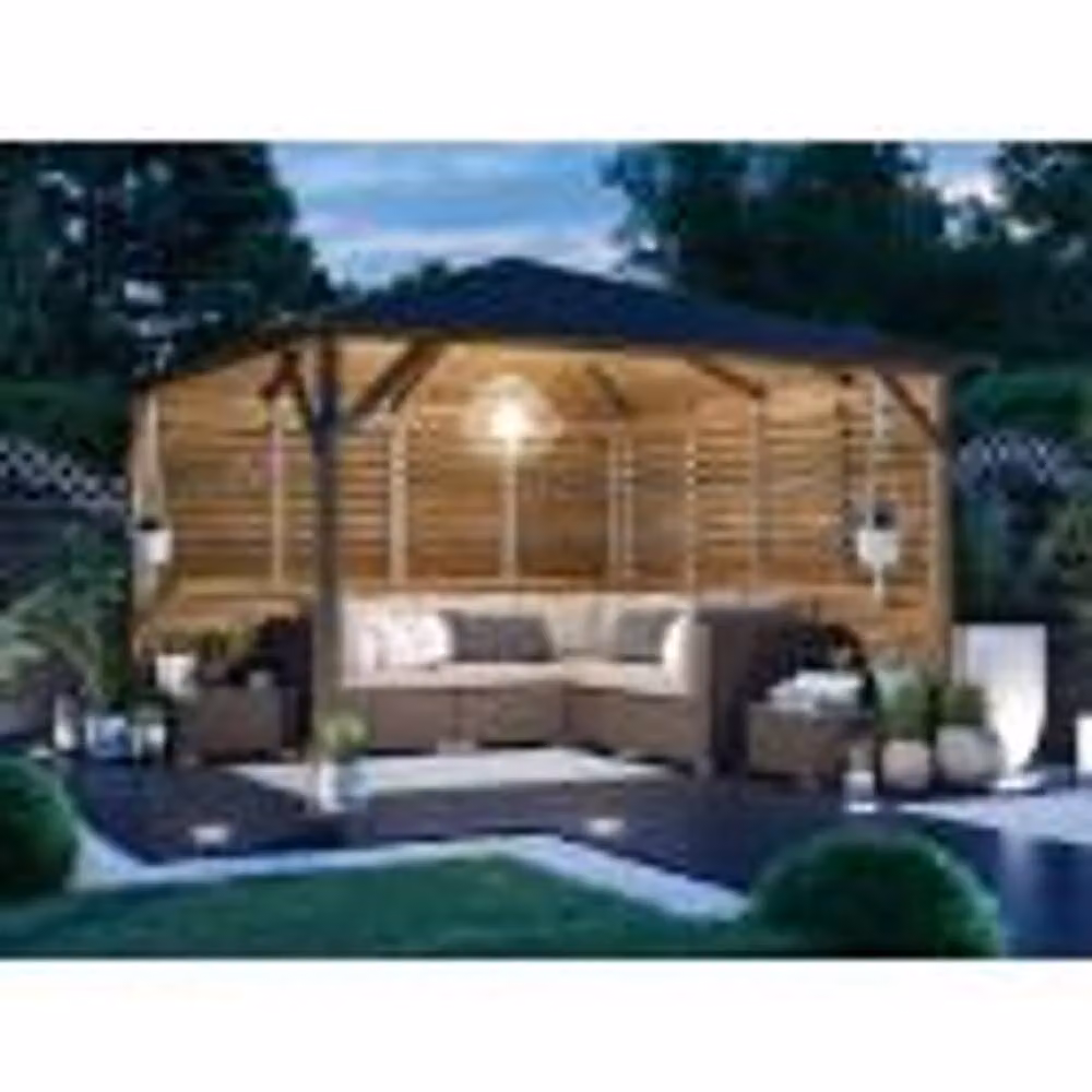 Dunster House Utopia Wooden Gazebo Kit in Brown with Louvre Wall and Black Bitumen Shingles, W: 300 cm, D: 300 cm, H: 185 cm – 2