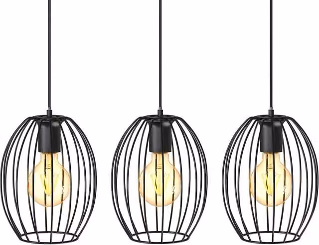 B.K.Licht Industrial Black Metal Pendant Light with 3 x E27 Sockets, H 112 cm x W 70 cm