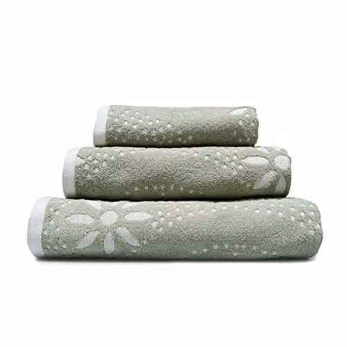 Allure Bath Fashions Pack of 2 Geo Floral Patterned Cotton Hand Towels in Sage Green, W/D/H: 50 x 50 x 90 cm – 5