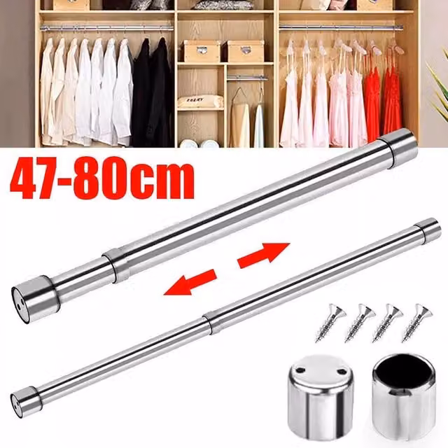 PAWNORA Adjustable Steel Wardrobe Hanging Rail in Silver – 1