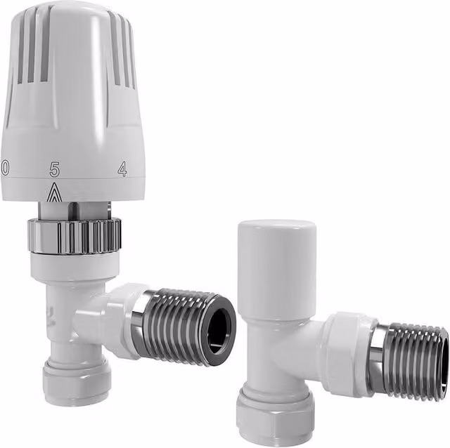 FLAVORA White Thermostatic Angled TRV 15mm Central Heating Tap