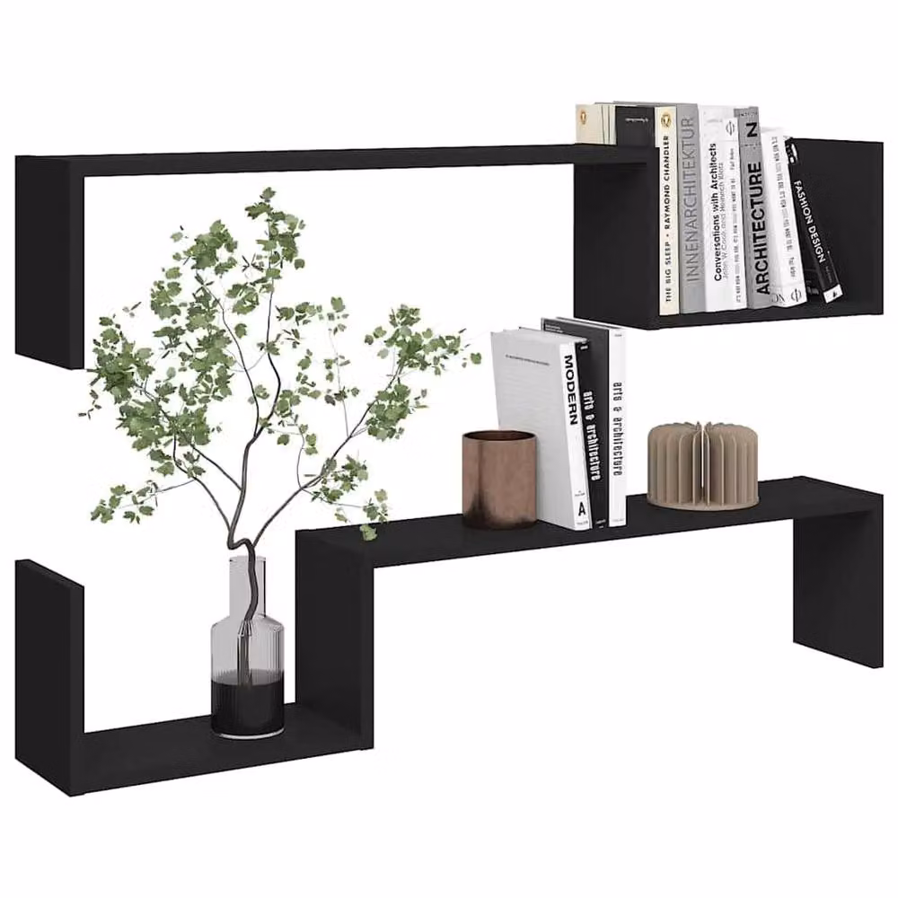 Berkfield Home Wall Mounted Shelf Set of 2 in Black, W: 100 cm, D: 20 cm, H: 15 cm – 4