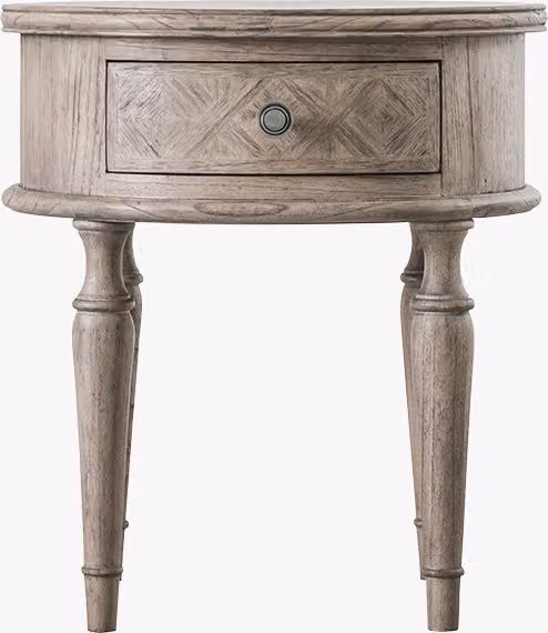 Perch & Parrow Juno Round Wood Side Table in Beige and Brown