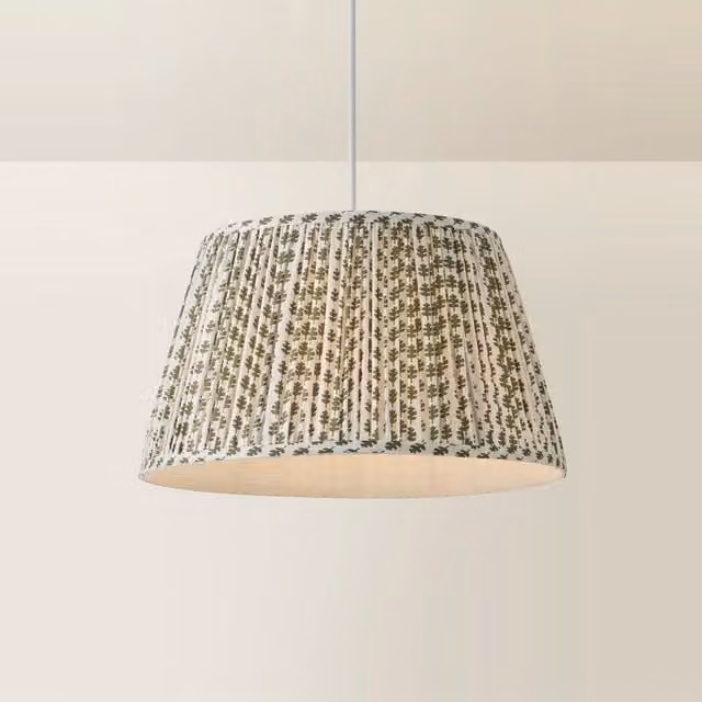 ValueLights Grange Round Floral Pleated Fabric Lamp Shade in Green – 1
