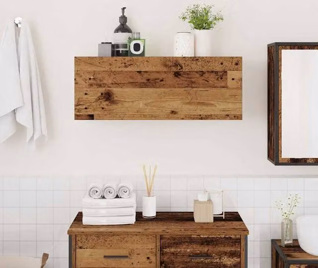 Berkfield Home Decorative Bathroom Wall Cabinet in Brown Old Wood, W/D/H: 80 x 25 x 30 cm