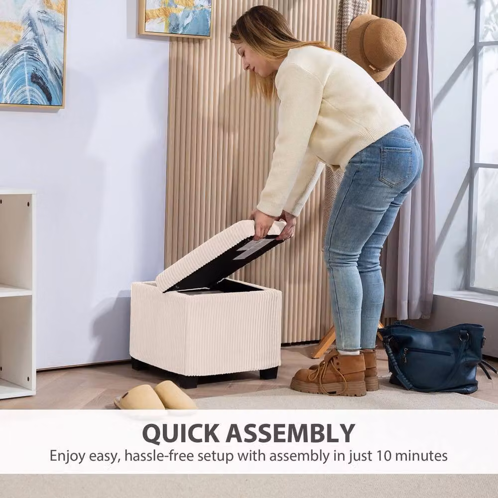 NESTLUNE Beige Upholstered Ottoman Storage Box with Removable Lid, W/D/H: 100 x 40 x 15 cm – 2