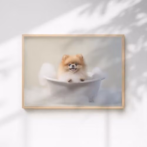 60 Second Makeover Pomeranian In The Bath Quirky Animal Print Paper Poster, A4