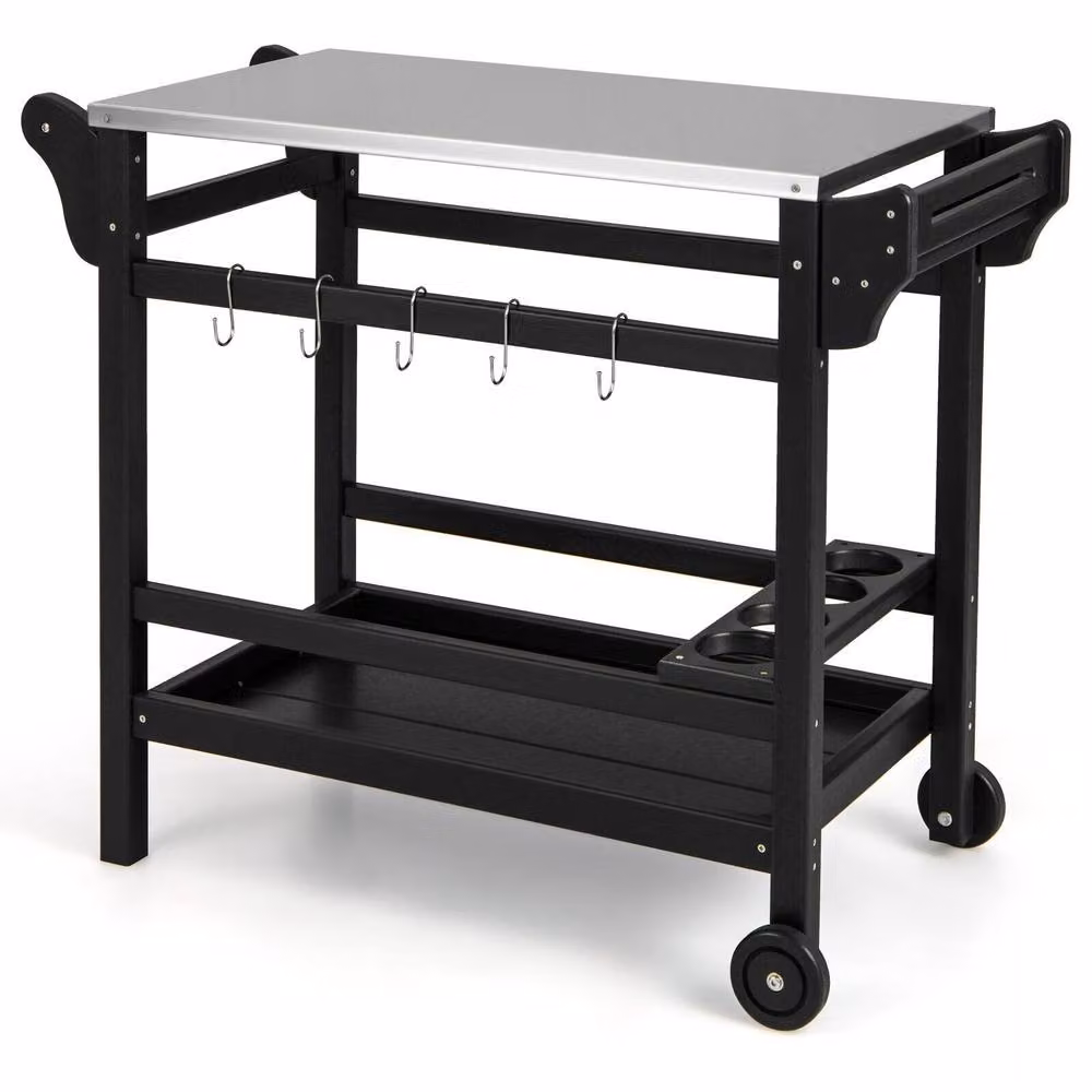 Costway Movable Outdoor Dining Cart and Pizza Oven Stand in Black – 10