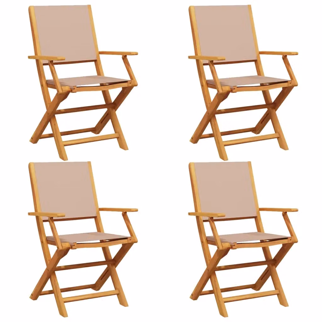 Berkfield Home Set of 4 Folding Garden Chairs in Taupe Fabric and Acacia Wood – 2