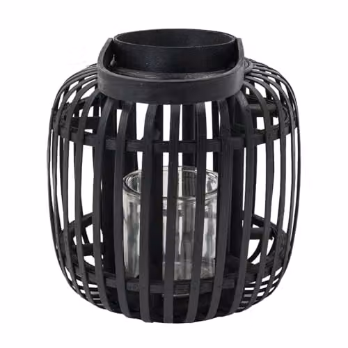 JVL Luna Set of 2 Natural Bamboo Lanterns with Handle, Black, H: 27 cm, W: 23.5 cm, D: 23.5 cm – 3