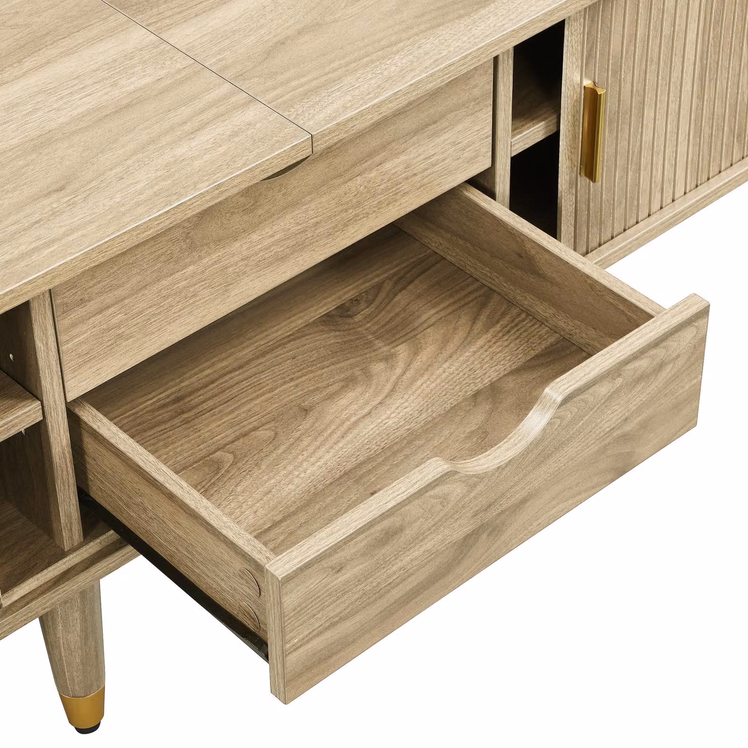 Aosom UK Modern TV Cabinet with Sliding Door and Open Shelves in Natural, W: 175 cm, D: 38 cm, H: 45 cm – 4