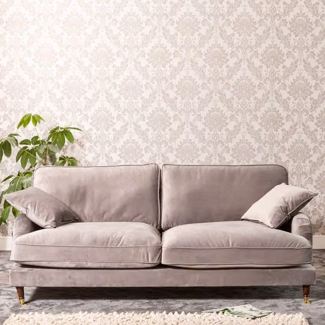Artemis Home Mackenzie 4 Seat Grey Velvet Upholstered Sofa with Solid Wood Frame and Scatter Cushions