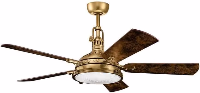Netlighting Hatteras Bay Ceiling Fan in Burnished Brass with Dimmable LED and Remote Control, Diameter: 142 cm