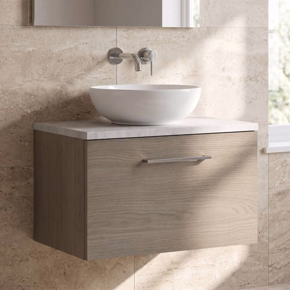 Balterley Solace Oak 600mm Wall Hung 1 Drawer Unit with Laminate Worktop in Brown – 2