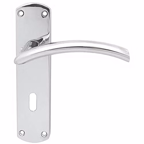 Loops Arched Lever on Lock Backplate Door Handle in Polished Chrome, W: 17.0 cm, H: 4.2 cm