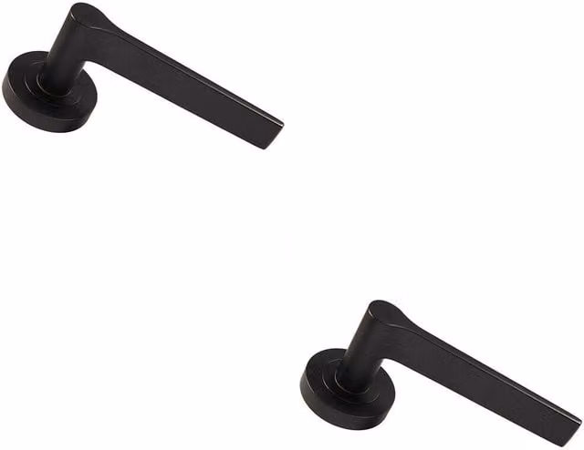 Loops 2x Pair Straight Rounded Handles with Round Rose and Concealed Fixings in Matt Black