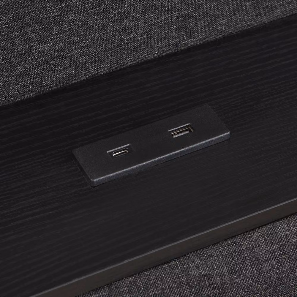 Merax Grey Linen Upholstered Double Storage Bed with 4 Drawers and USB Charging Station W: 135 cm, D: 190 cm, H: 111 cm – 6