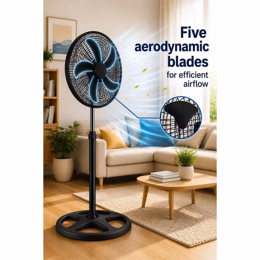 Dyzi 18 Inch 70W Oscillating Pedestal Fan with 3 Speeds and Adjustable Height, Black – 3