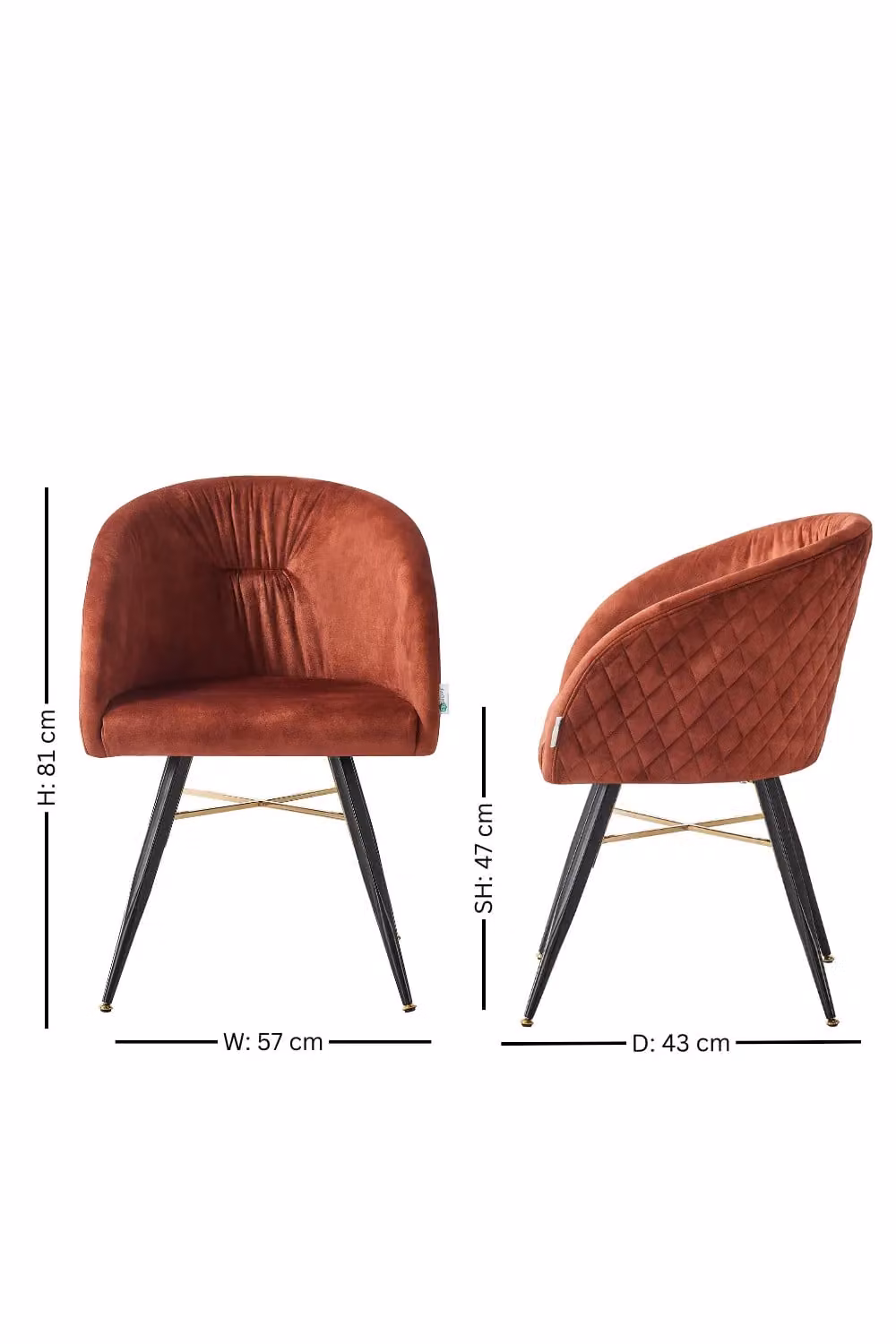 Life Interiors Vittorio Velvet Dining Chair with Armrests and Black Metal Legs in Red – 3