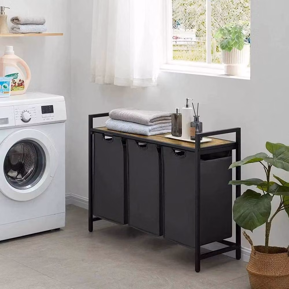 FLAVORA 3 Compartment Laundry Basket with Removable Oxford Bags in Black, W/D/H: 120 x 40 x 92 cm – 2