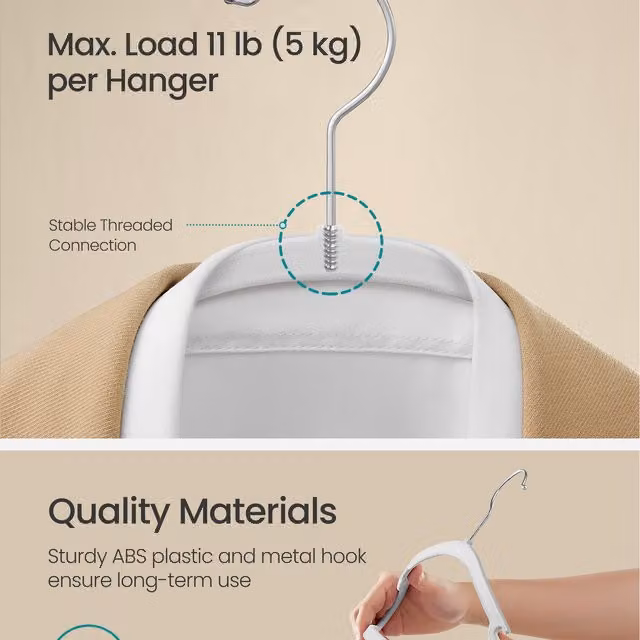 SONGMICS White Velvet Non-Slip Space Saving Coat Hangers with Swivel Hook and Contoured Shoulders