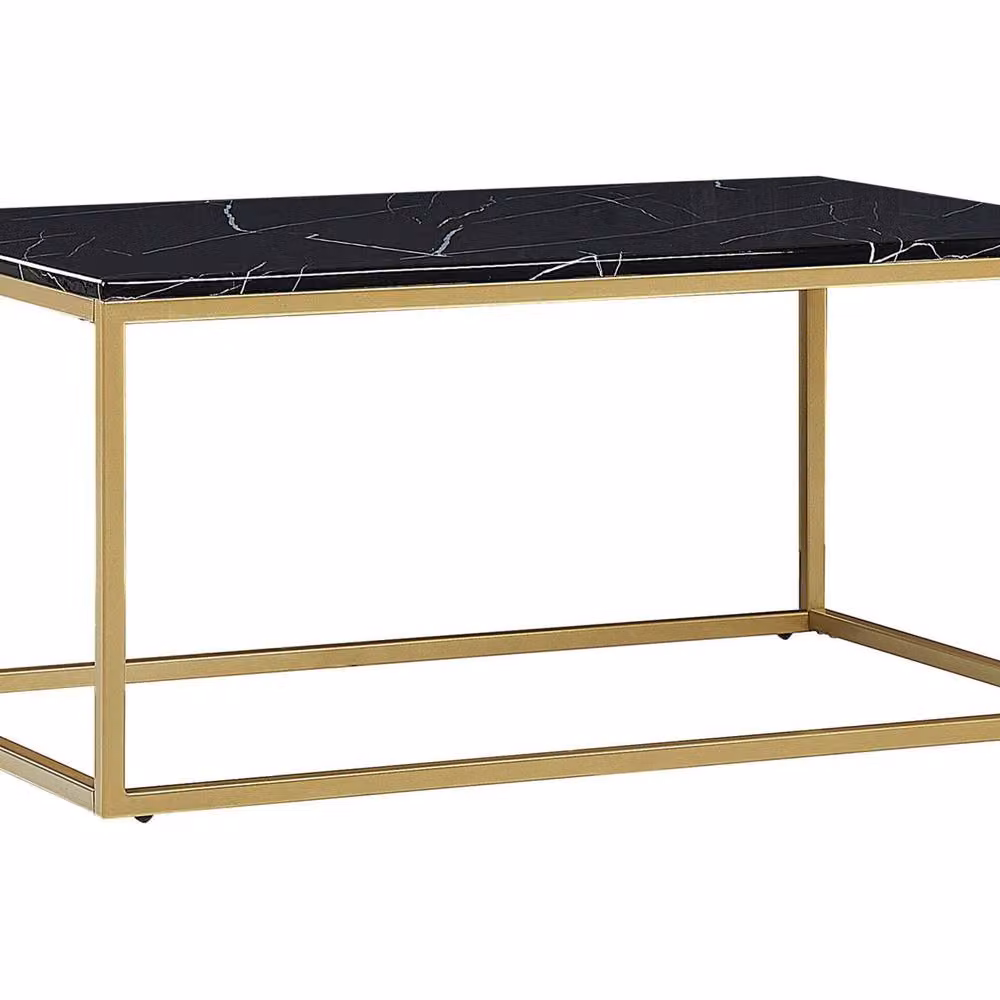 Wyld and Coco Industrial Glam Coffee Table with Black Marble Effect Top and Gold Legs, W/D/H: 100 x 60 x 45 cm – 2
