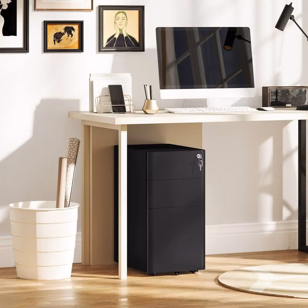 Rolipo Lockable 3-Drawer Steel Filing Cabinet in Black – 8