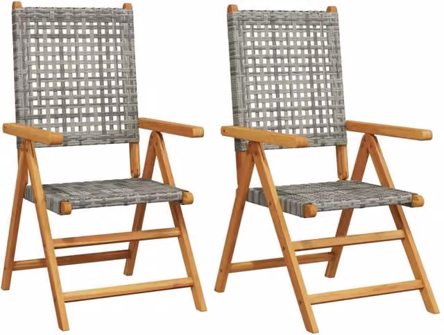 Berkfield Home Set of 2 Grey Acacia Wood and Poly Rattan Stackable Garden Chairs with Armrests – 1