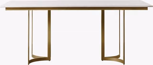 Perch & Parrow Orly Modern Rectangular Dining Table with Marble Top and Gold Sled Base