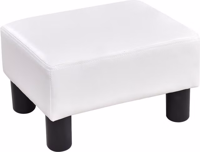 Costway Small Rectangular Footstool Ottoman with White Synthetic Leather Upholstered Wood Frame