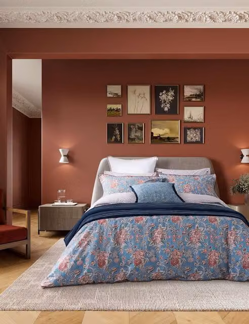 Bedeck of Belfast Emmeline Pure Cotton Floral Bedding Set, Blue Mix, W: 180 cm, L: 200 cm