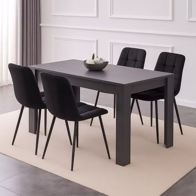 KOSY KOALA Modern Rectangular Dining Set with 4 Dark Grey Velvet Chairs and Brown Wood Table