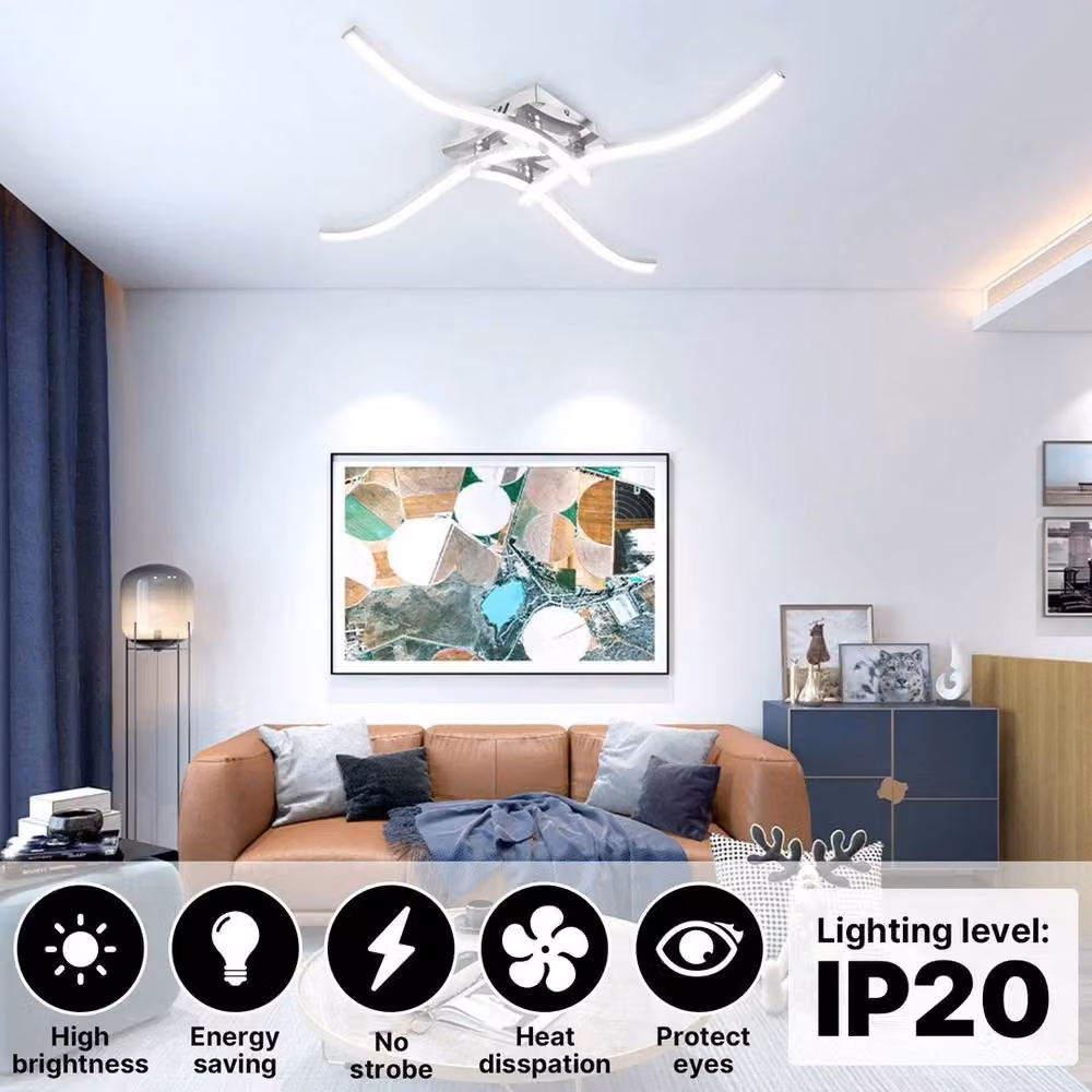 SPETLEK Modern LED Ceiling Light with 4 Wave Lights in Silver – 3