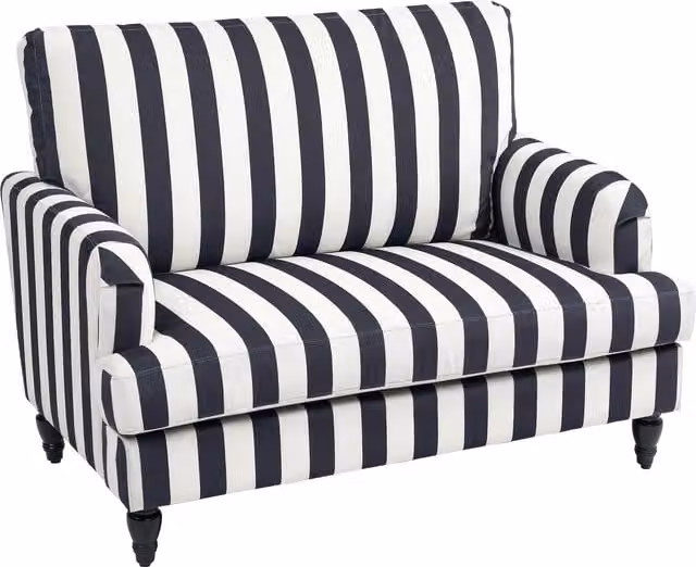 HOMCOM Modern Velvet Accent Chair with Striped Fabric and Rubberwood Turned Legs in Black and White – 1
