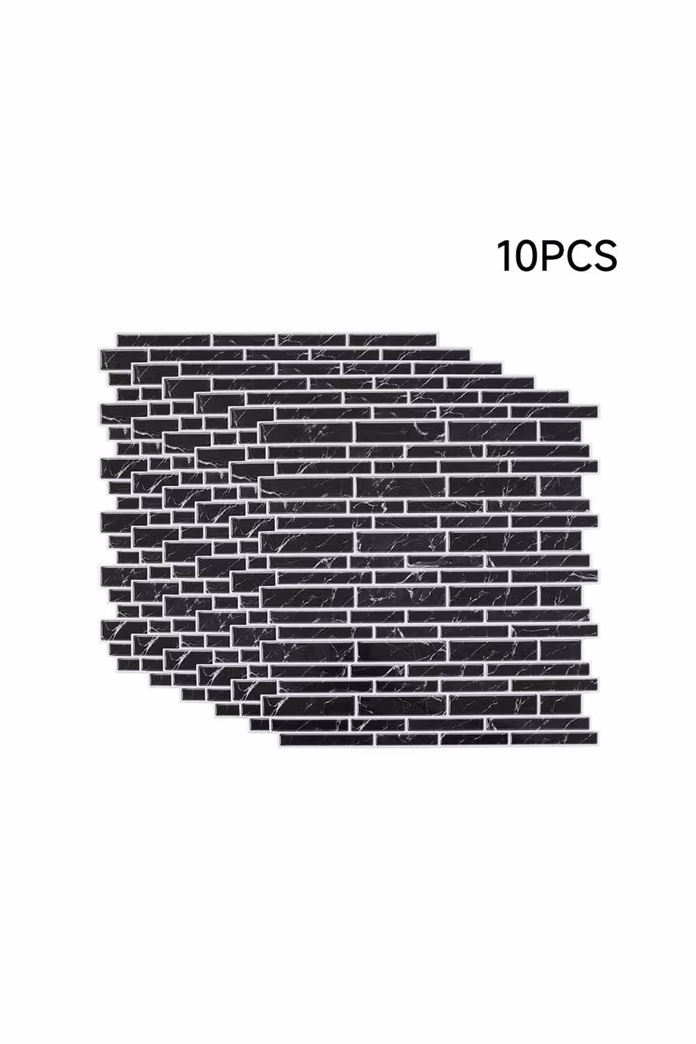 Living and Home 10-Piece Self-Adhesive Marble Effect Mosaic Splashback Wall Sticker Tiles in Jet Black – 2
