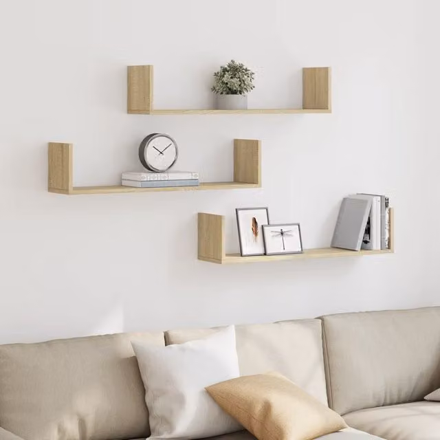 Berkfield Home Set of 3 Wall Mounted Shelves in Sonoma Oak Brown, W: 80 cm, D: 18 cm, H: 18 cm