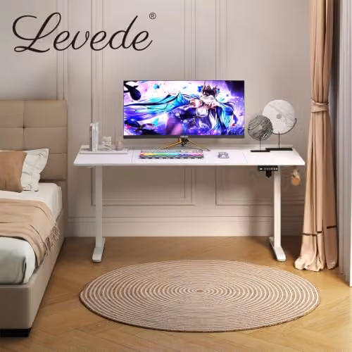 Levede Electric Height Adjustable Standing Desk with 4 Memory Smart Panel, White, W: 160 cm, D: 80 cm – 2