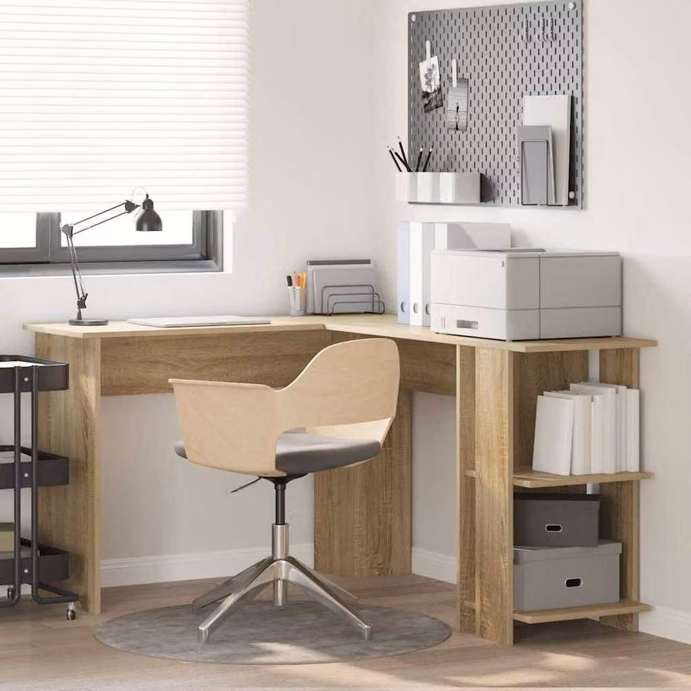 Berkfield Home Modern Corner Desk with Storage in Sonoma Oak and Light Brown, W/D/H: 140 x 113.5 x 75 cm – 2