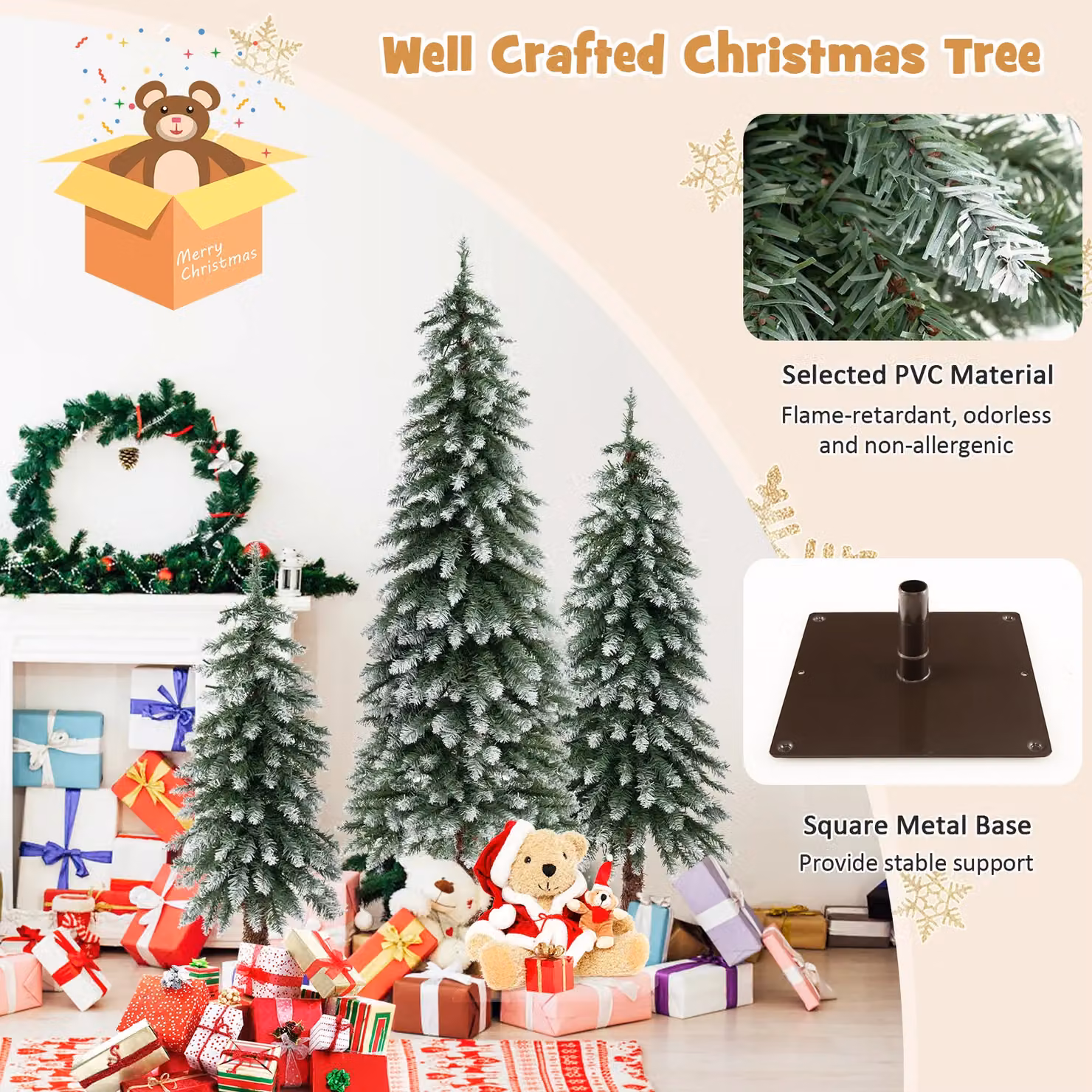 Gymax Pre-Lit Snowy Christmas Tree in Green – 4