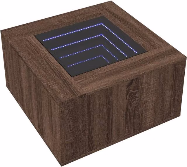 Berkfield Home Decorative LED Coffee Table in Brown Oak with Glass Top, W/D/H: 60 x 60 x 40 cm – 1