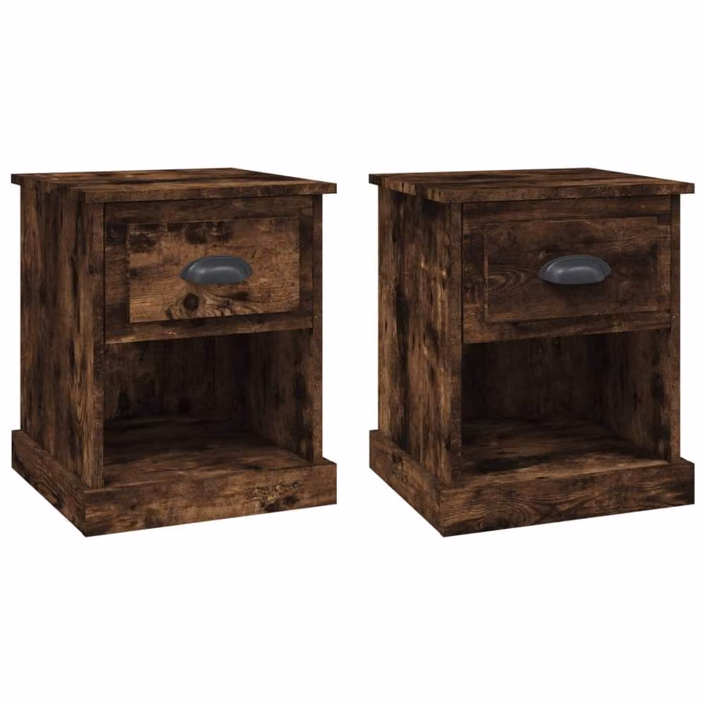 Berkfield Home Set of 2 Durable Bedside Cabinets in Smoked Oak Brown, W/D/H: 39 x 39 x 47.5 cm – 3