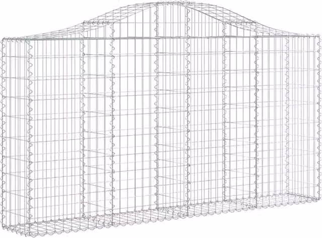 Berkfield Home Decorative Arched Gabion Baskets, 2 Piece Set, Galvanised Steel, Silver, W/D/H: 200 x 30 x 100/120 cm