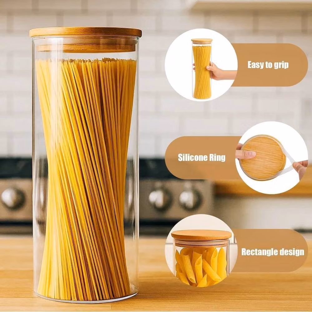Pawnora Set of 3 Airtight Glass Storage Jars with Bamboo Lids, Clear, 2.05 l Total Volume – 4