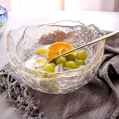 Eden & Willow Wavy Gold Edge Glass Serving Bowls, Medium, 4 Pieces, Transparent and Gold – 6