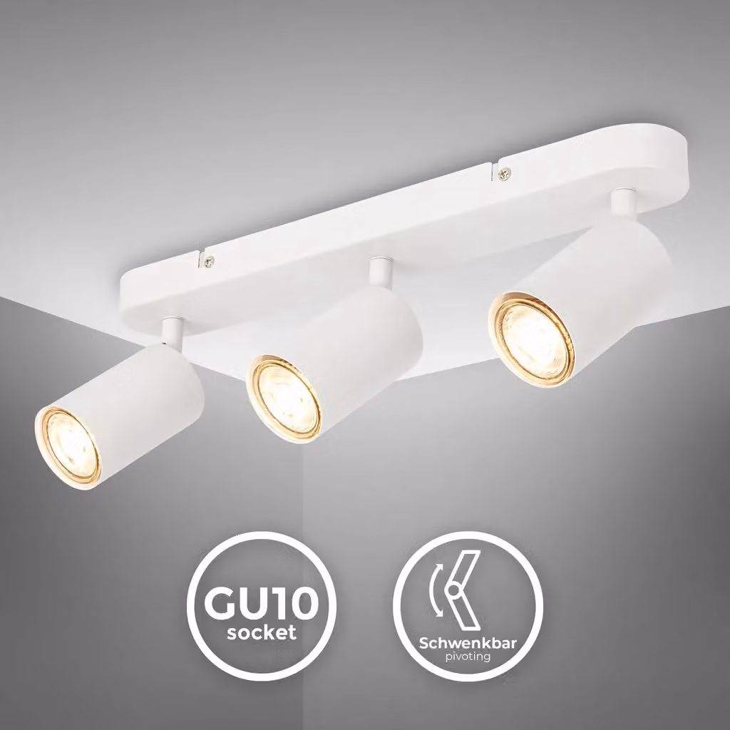 B.K. Licht White Modern Round Metal Ceiling Spotlight with 3x 9W LED GU10 Bulbs – 2