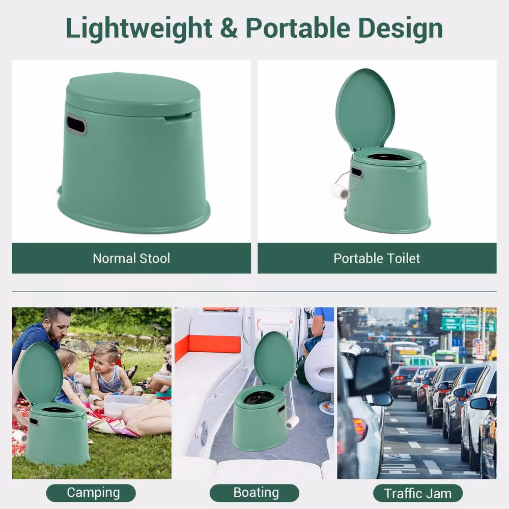 Costway Portable Travel Camping Toilet with Detachable Inner Bucket, Green, W/D/H: 49 x 41 x 34 cm – 6