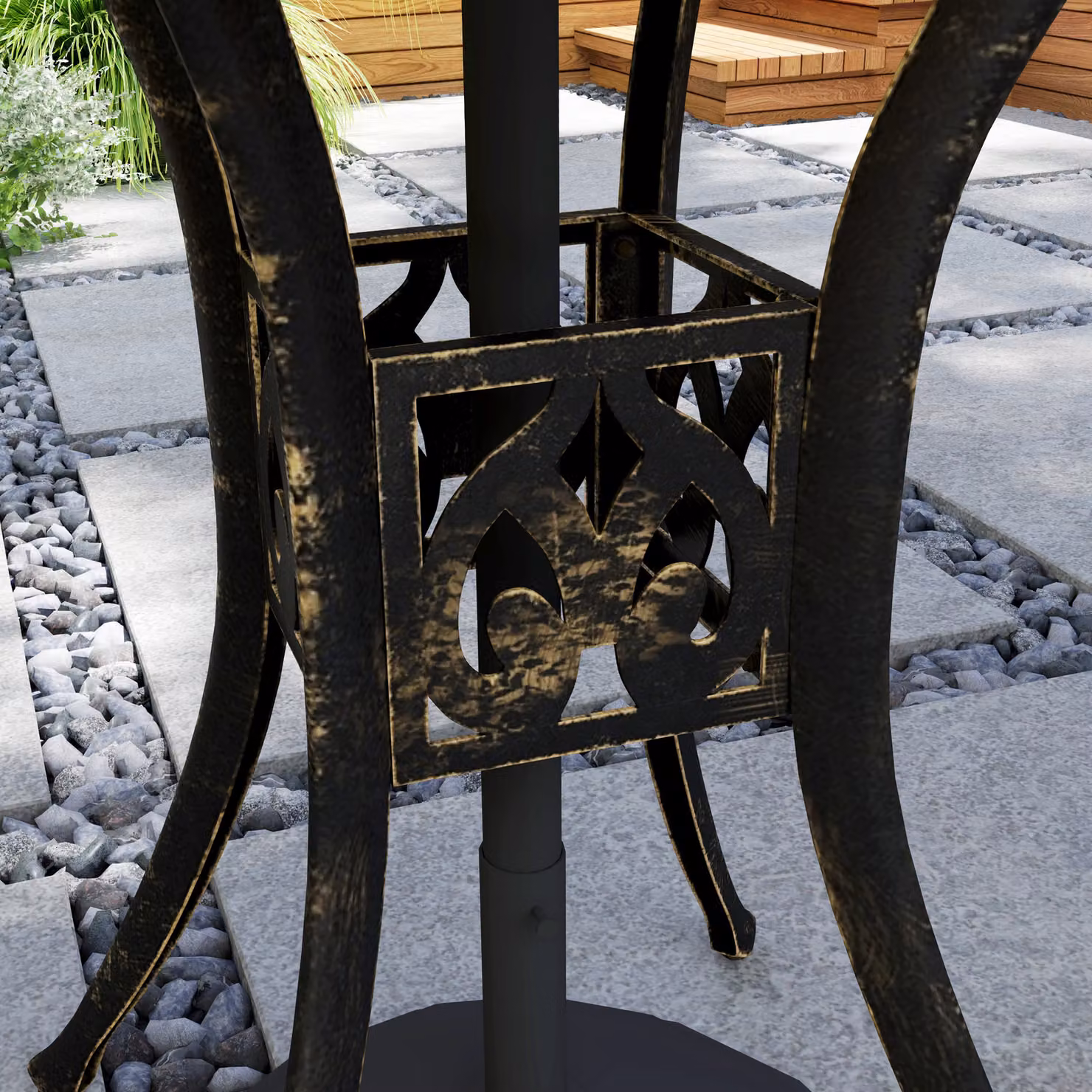 Outsunny Antique Cast Aluminium Round Garden Dining Table with Parasol Hole, Bronze Tone, Diameter: 78 cm – 8