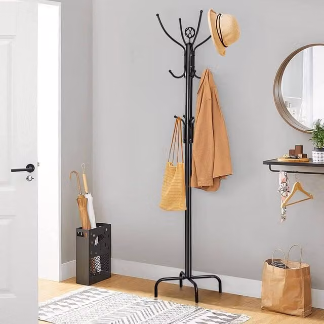 KORVIXA Matt Black Metal Free Standing Coat Rack and Hat Hanger, Height: 90 cm