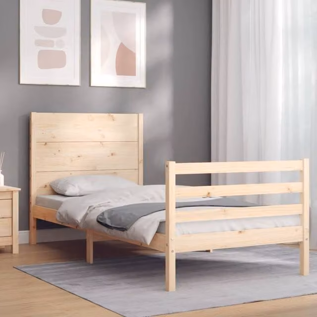 Berkfield Home Single Solid Wood Bed Frame with Headboard in Brown Pine, 90 x 200 cm