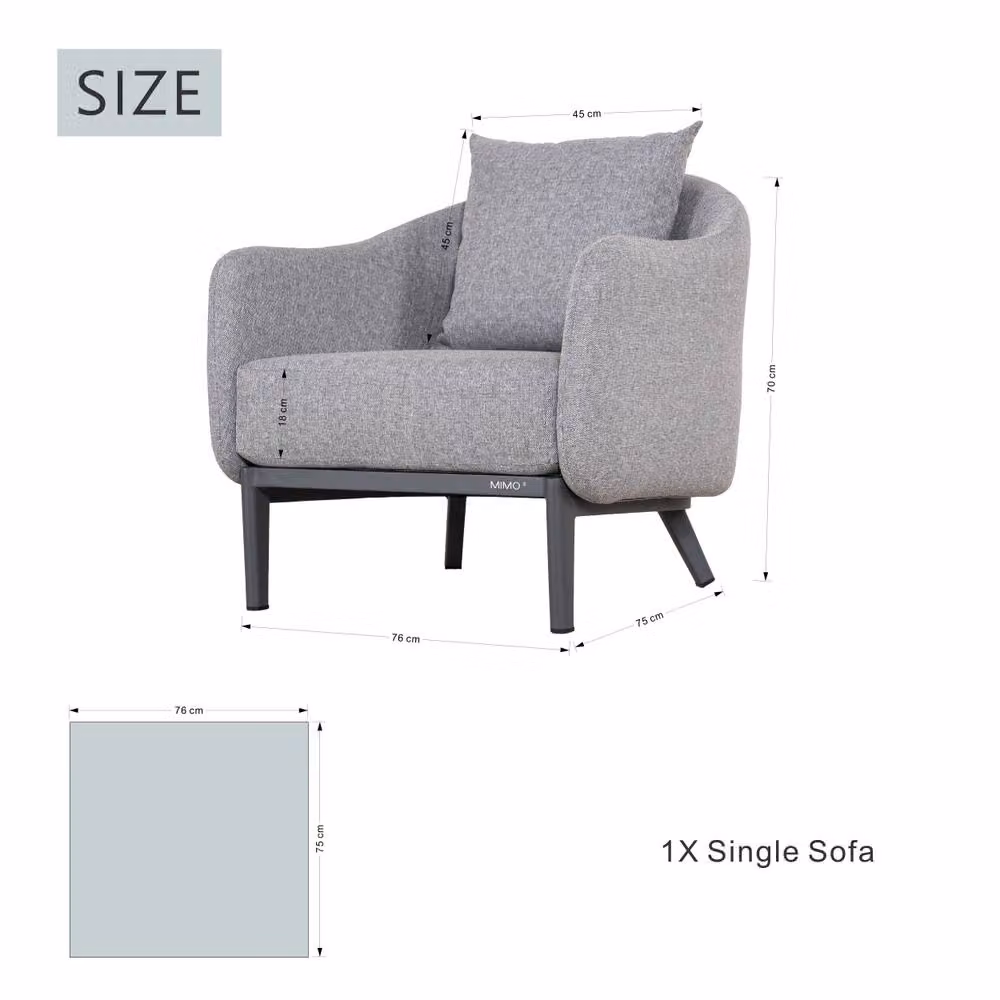 Mimo Full Aluminium Single Sofa in Grey with Loose Cushion – 5